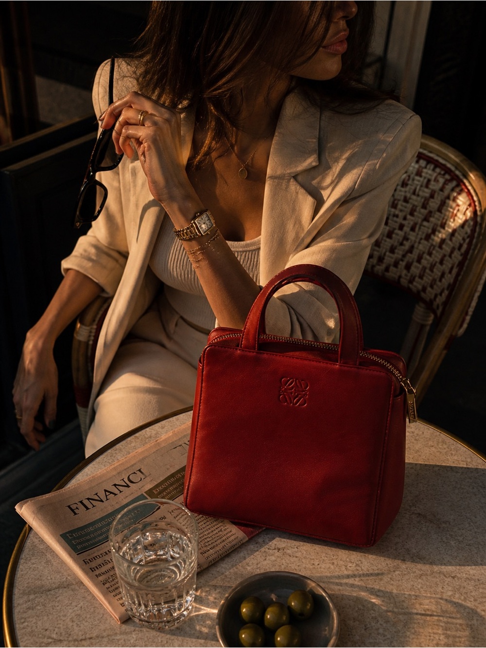 Loewe Red Leather Mini Top Handle ✨ Anagram Logo | Structured Quiet Luxury